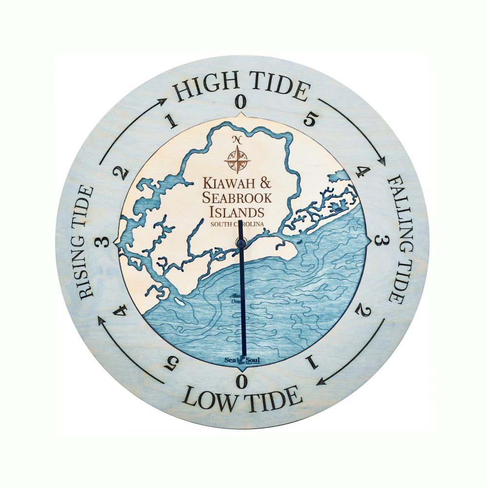 Kiawah & Seabrook Islands Tide Clock Bleach Blue Accent with Blue Green Water