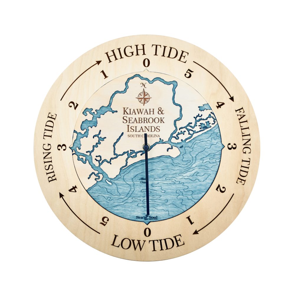 Kiawah & Seabrook Islands Tide Clock Birch Accent with Blue Green Water