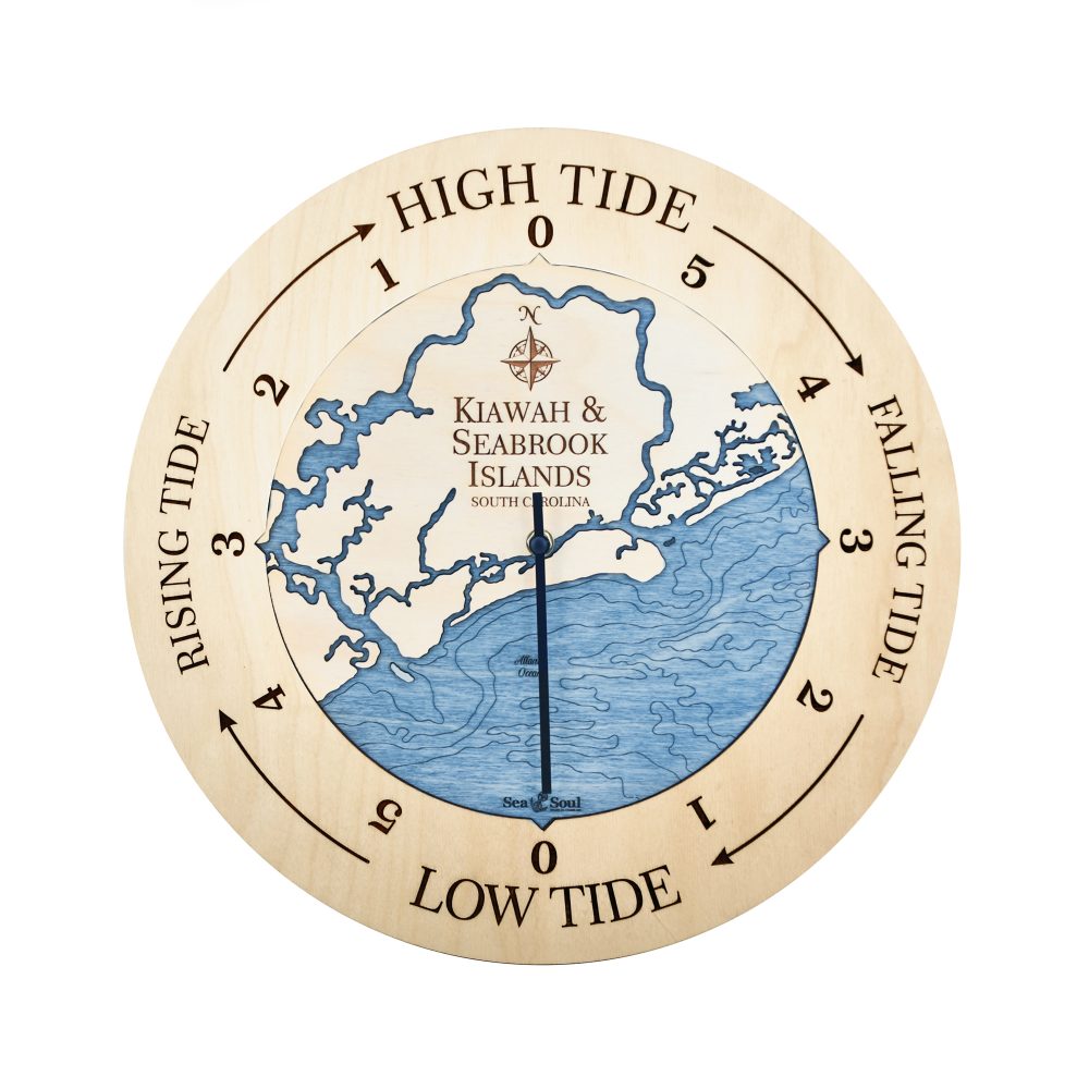 Kiawah & Seabrook Islands Tide Clock Birch Accent with Deep Blue Water