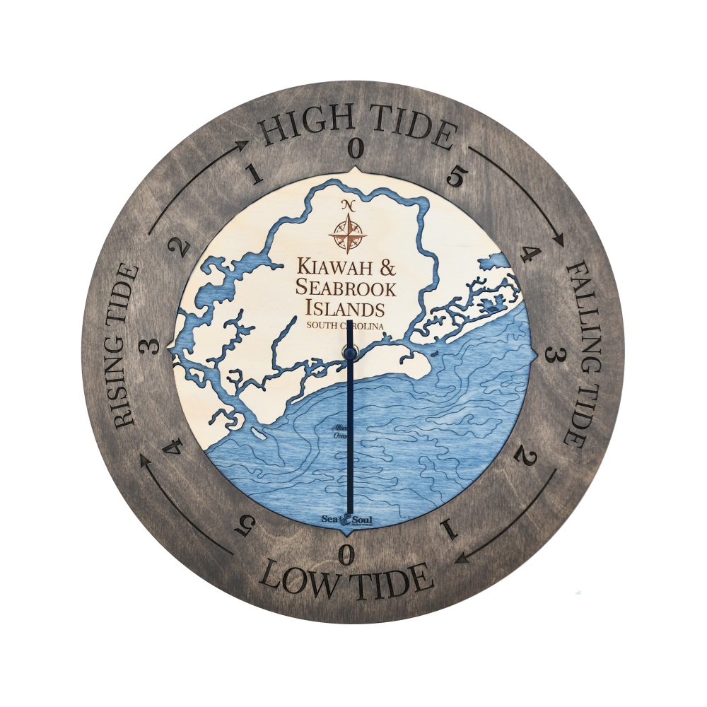 Kiawah & Seabrook Islands Tide Clock Driftwood Accent with Deep Blue Water