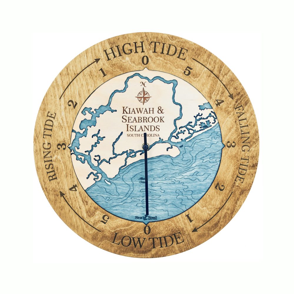 Kiawah & Seabrook Islands Tide Clock Honey with Blue Green Water