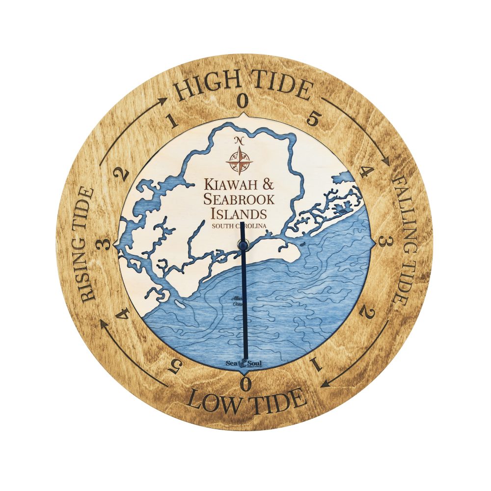 Kiawah & Seabrook Islands Tide Clock Honey Accent with Deep Blue Water