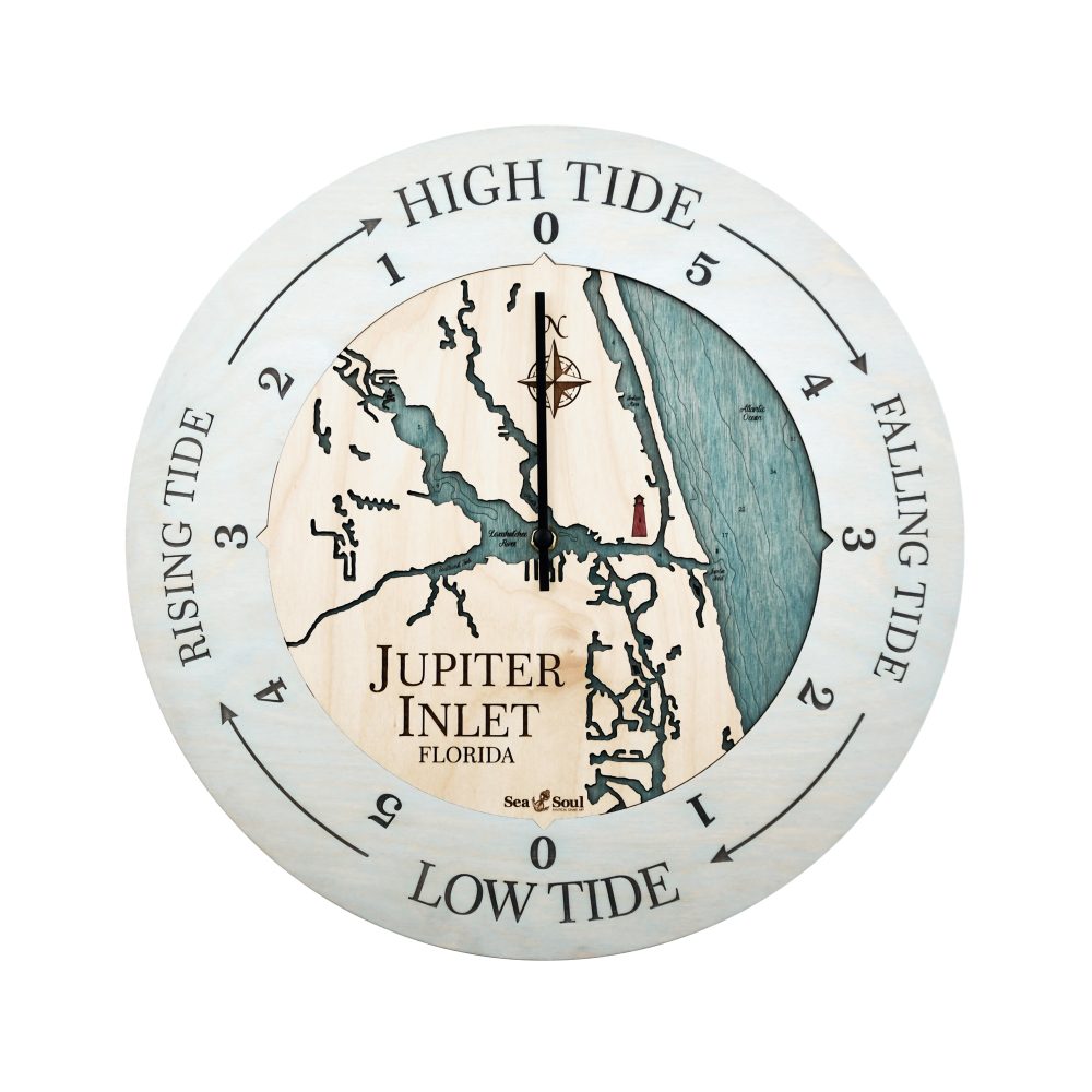 Jupiter Inlet Tide Clock Bleach Blue Accent with Blue Green Water