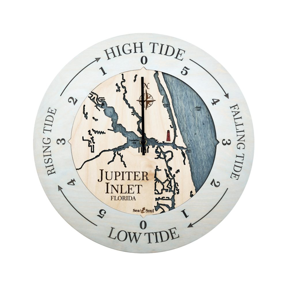 Jupiter Inlet Tide Clock Bleach Blue Accent with Deep Blue Water