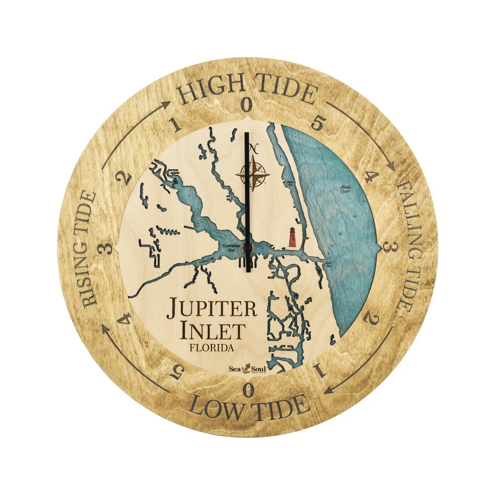 Jupiter Inlet Tide Clock Honey Accent with Blue Green Water