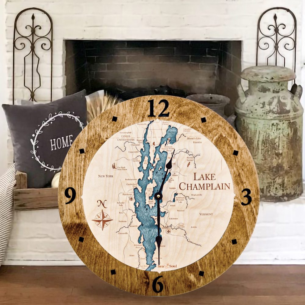 Lake Champlain Nautical Clock Americana Accent Blue Green Water by Fireplace