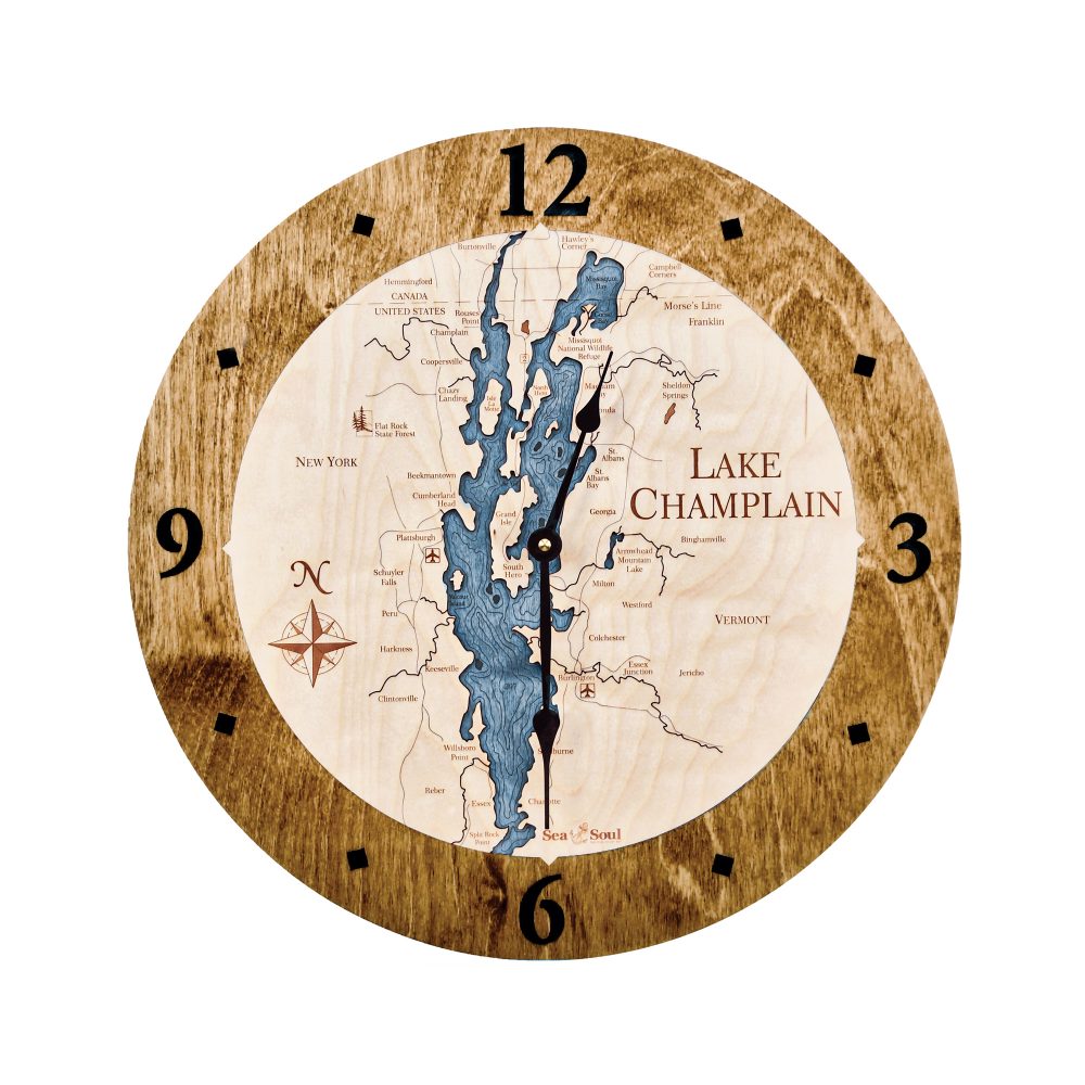 Lake Champlain Nautical Clock Americana Accent with Deep Blue Water