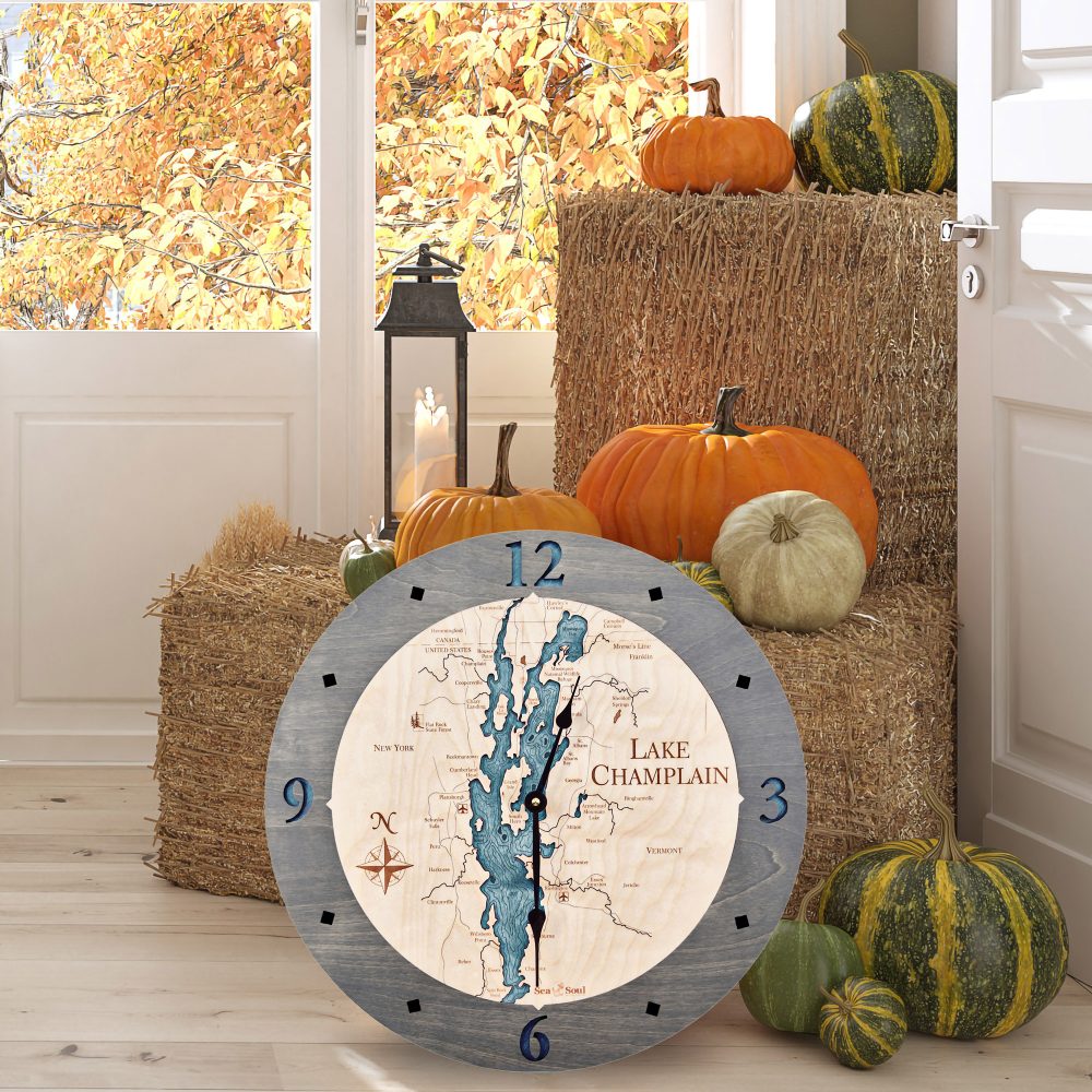 Lake Champlain Nautical Clock Driftwood Accent Blue Green Water by Haybales