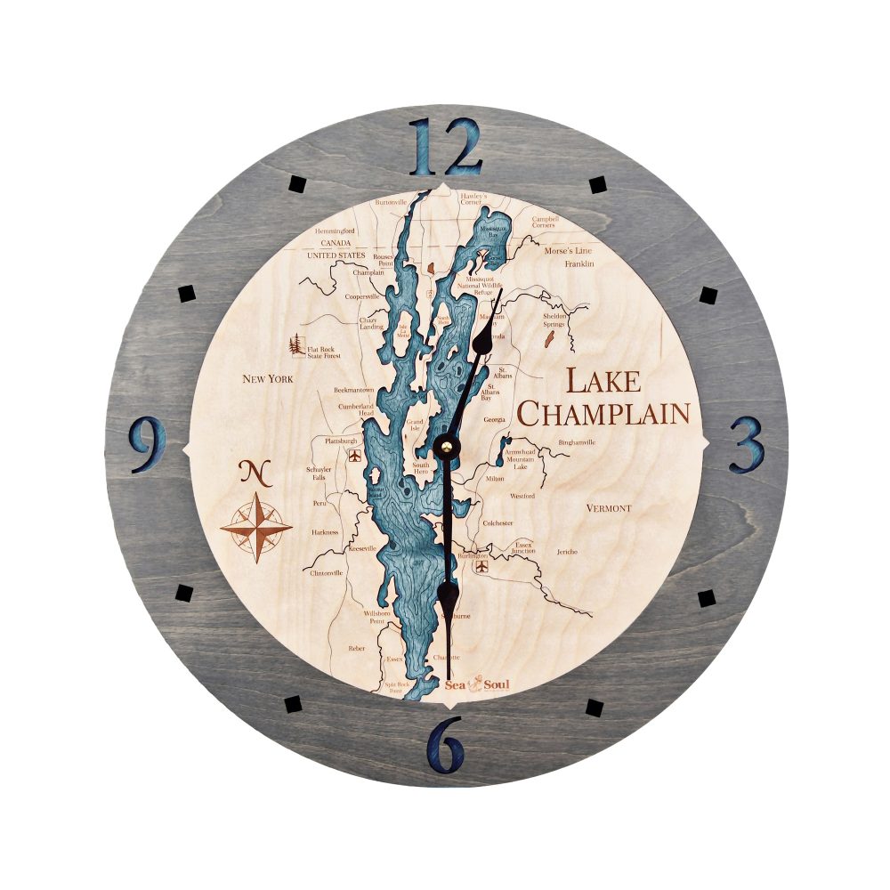 Lake Champlain Nautical Clock Driftwood Accent Blue Green Water