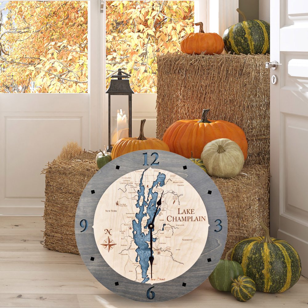 Lake Champlain Nautical Clock Driftwood Accent Deep Blue Water by Haybales