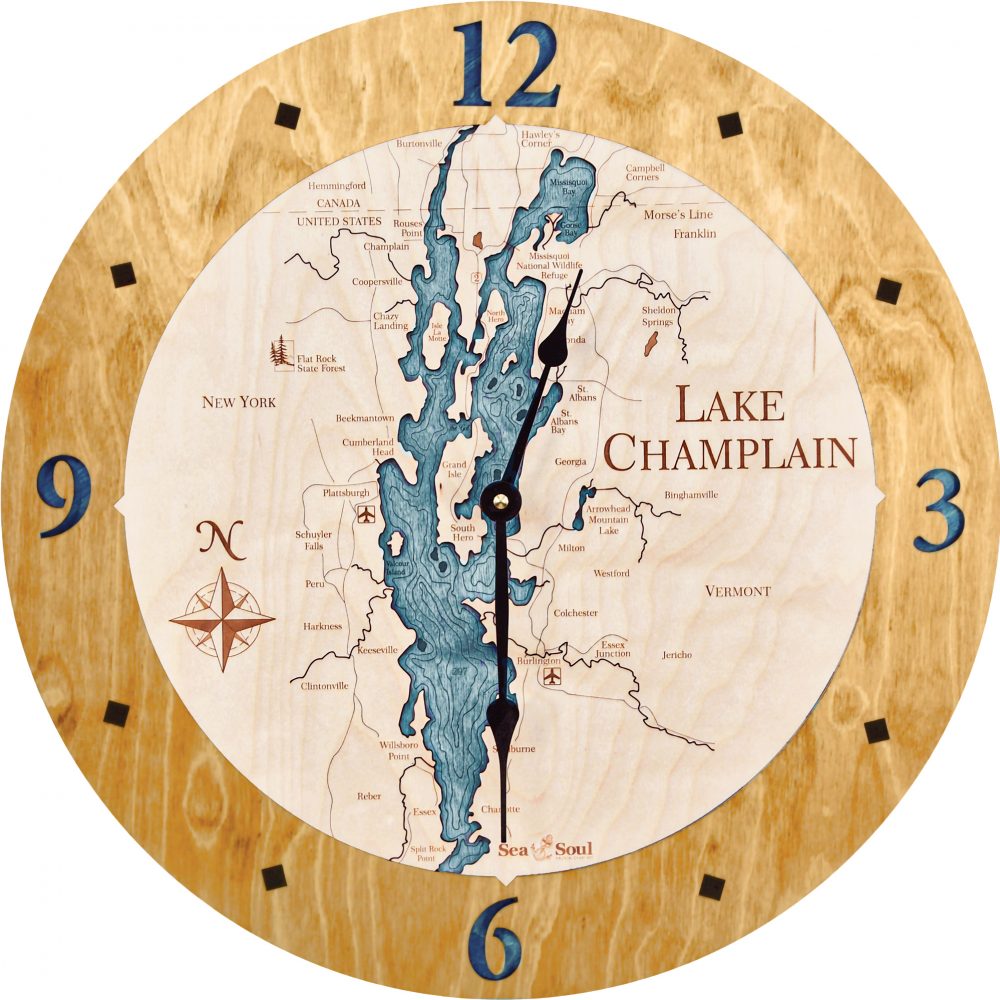 Lake Champlain Nautical Clock Honey Accent with Blue Green Water Product Shot
