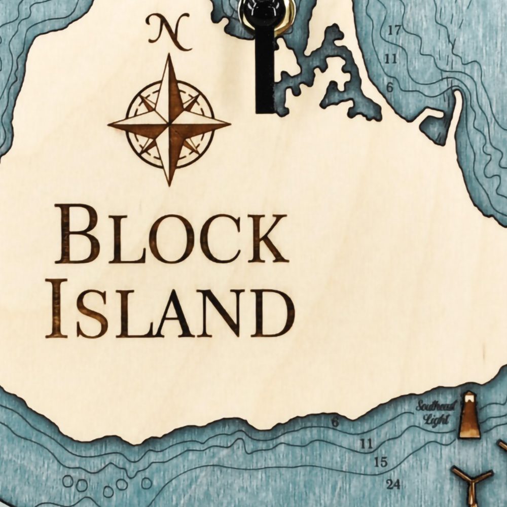 Block Island Tide Clock Birch Accent with Blue Green Water Detail Shot 2