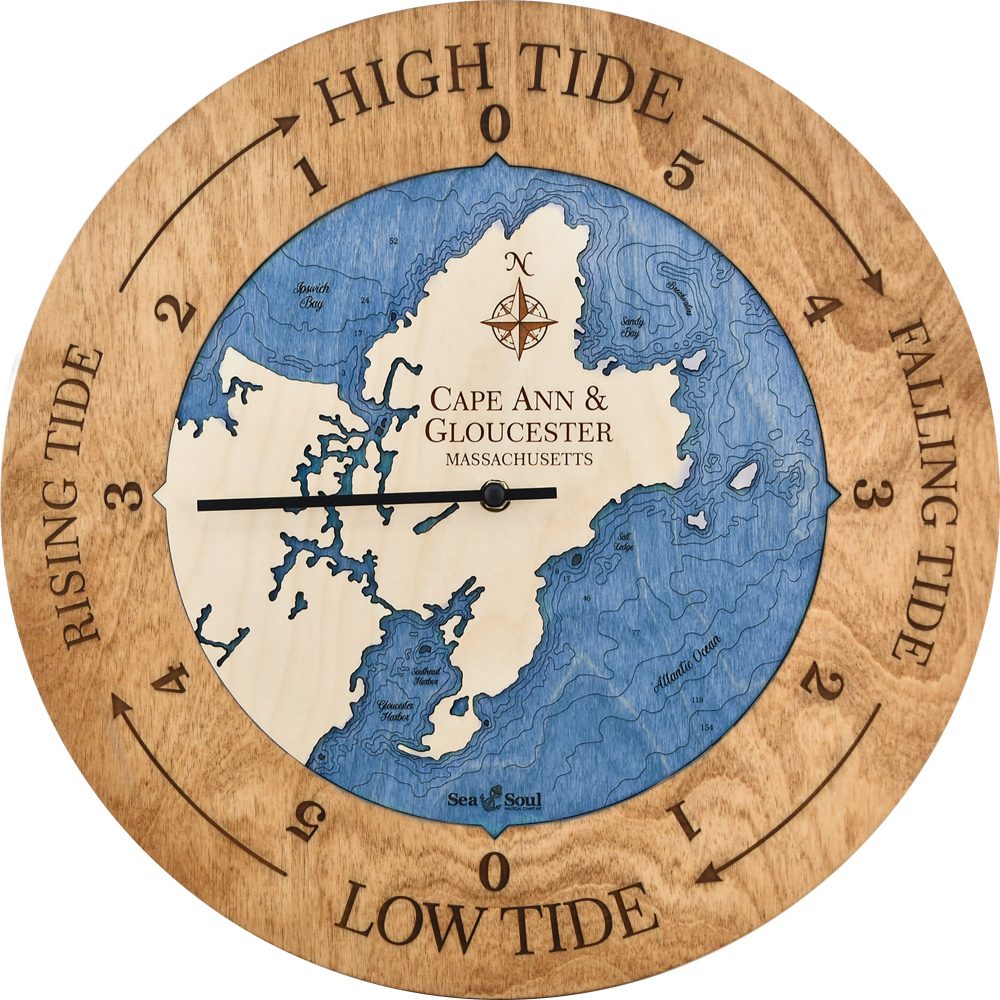 Cape Ann & Gloucester Tide Clock Americana Accent with Deep Blue Water