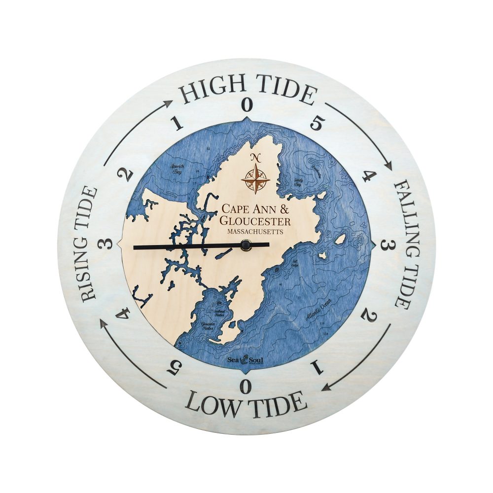 Cape Ann & Gloucester Tide Clock Bleach Blue Accent with Deep Blue Water
