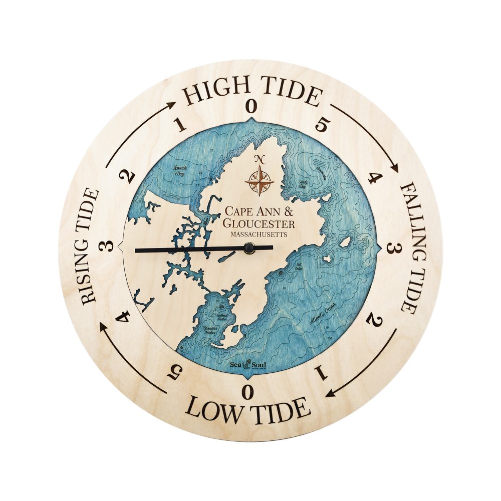 Cape Ann & Gloucester Tide Clock Birch Accent with Blue Green Water