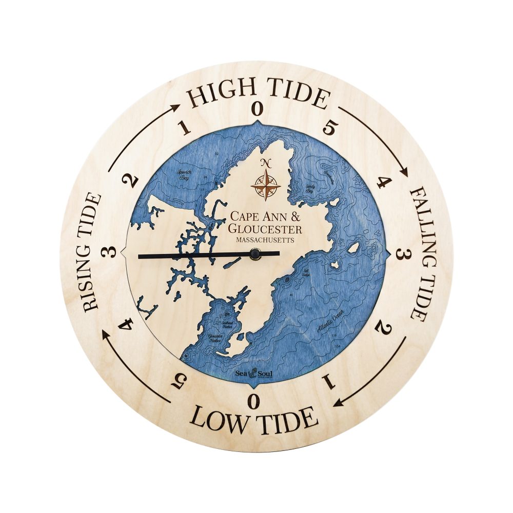 Cape Ann & Gloucester Tide Clock Birch Accent with Deep Blue Water