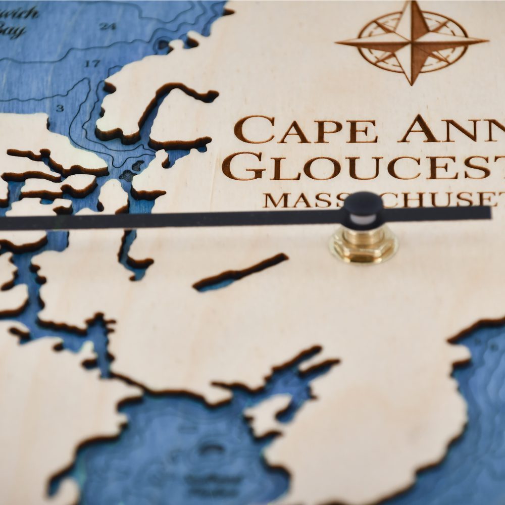 Cape Ann & Gloucester Tide Clock Driftwood Accent with Deep Blue Water Detail Shot 3