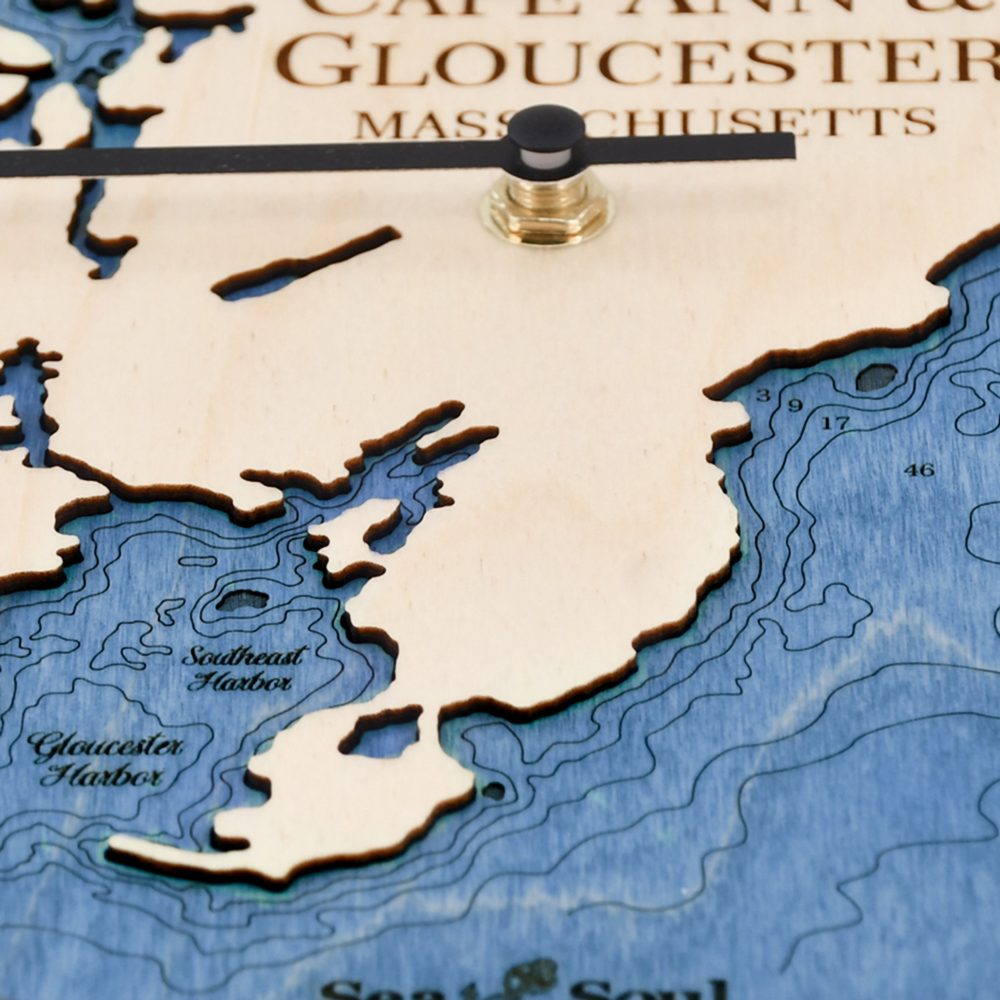 Cape Ann and Gloucester Tide Clock Birch Accent with Deep Blue Water Detail Shot 4