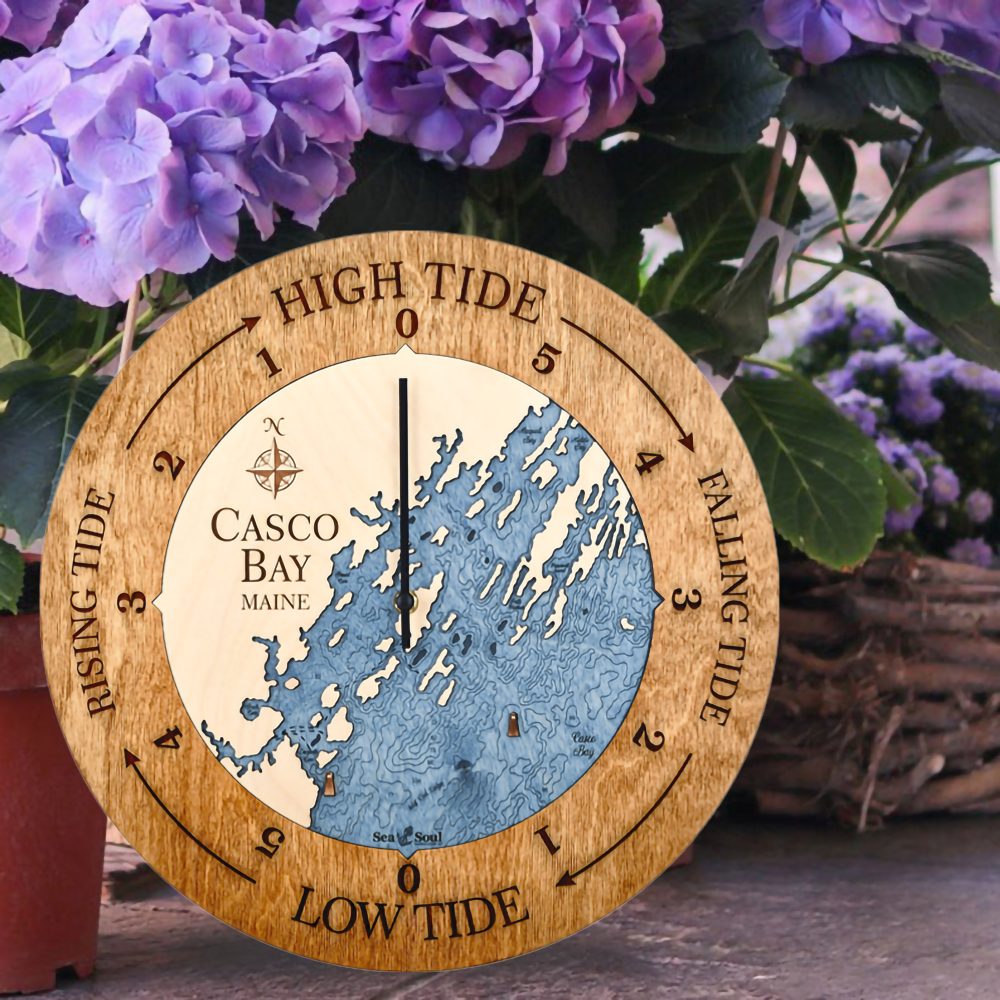Casco Bay Tide Clock Americana Accent with Deep Blue Water in Use
