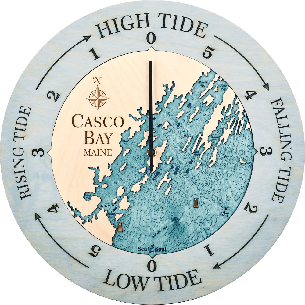 Casco Bay Tide Clock Bleach Blue Accent with Blue Green Water Product Shot