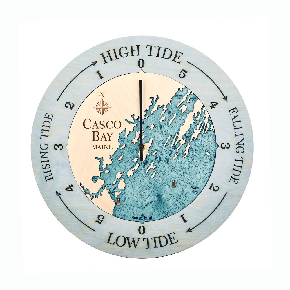 Casco Bay Tide Clock Bleach Blue Accent with Blue Green Water