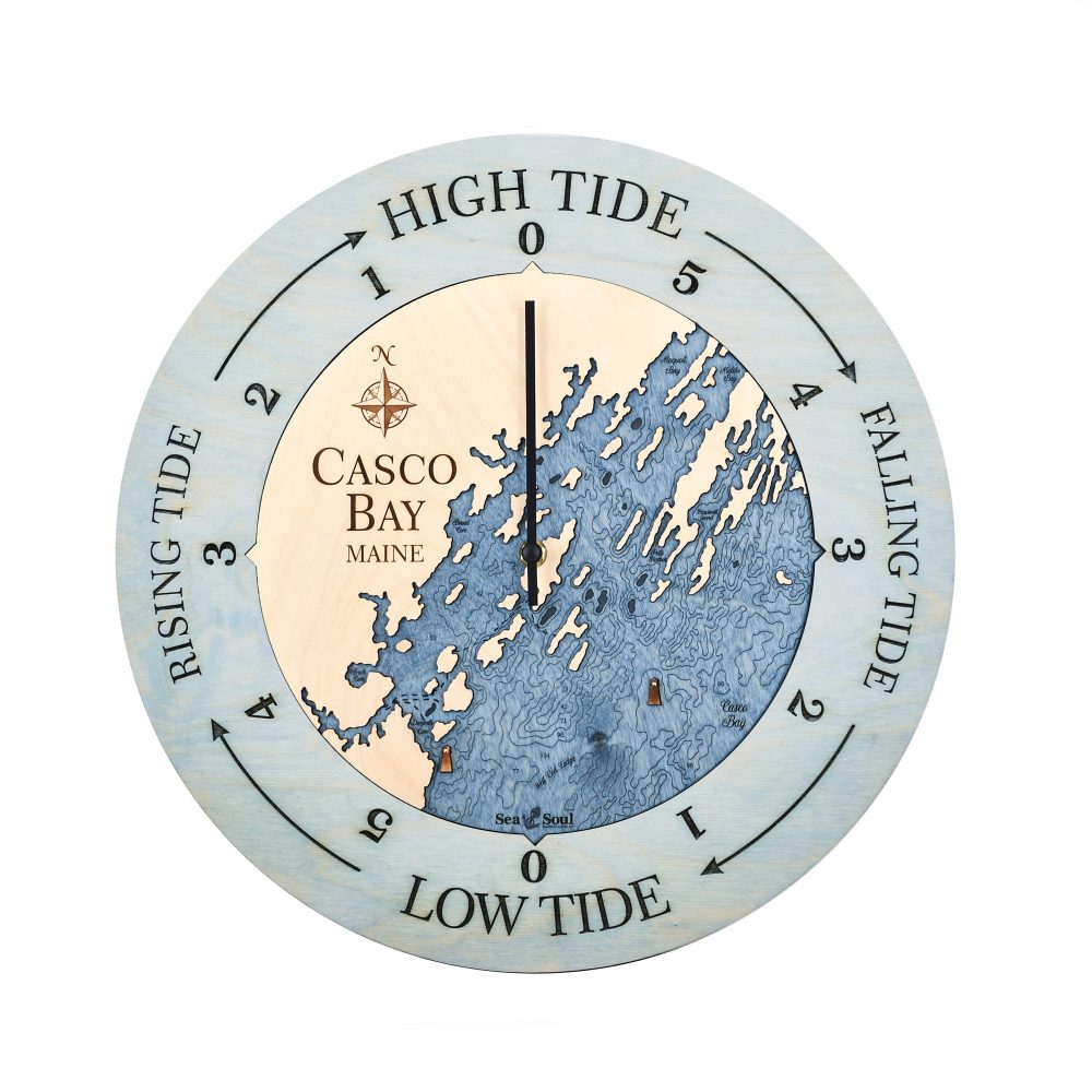 Casco Bay Tide Clock Bleach Blue Accent with Deep Blue Water