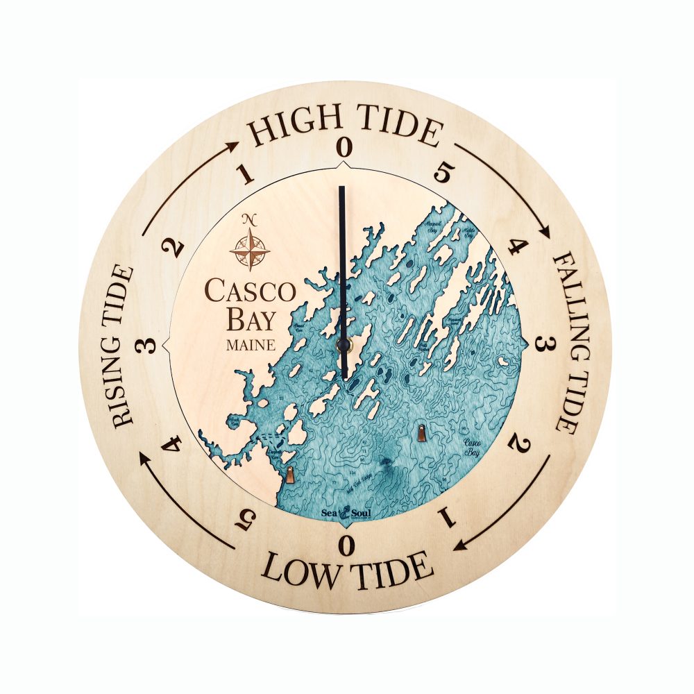Casco Bay Tide Clock Birch Accent with Blue Green Water
