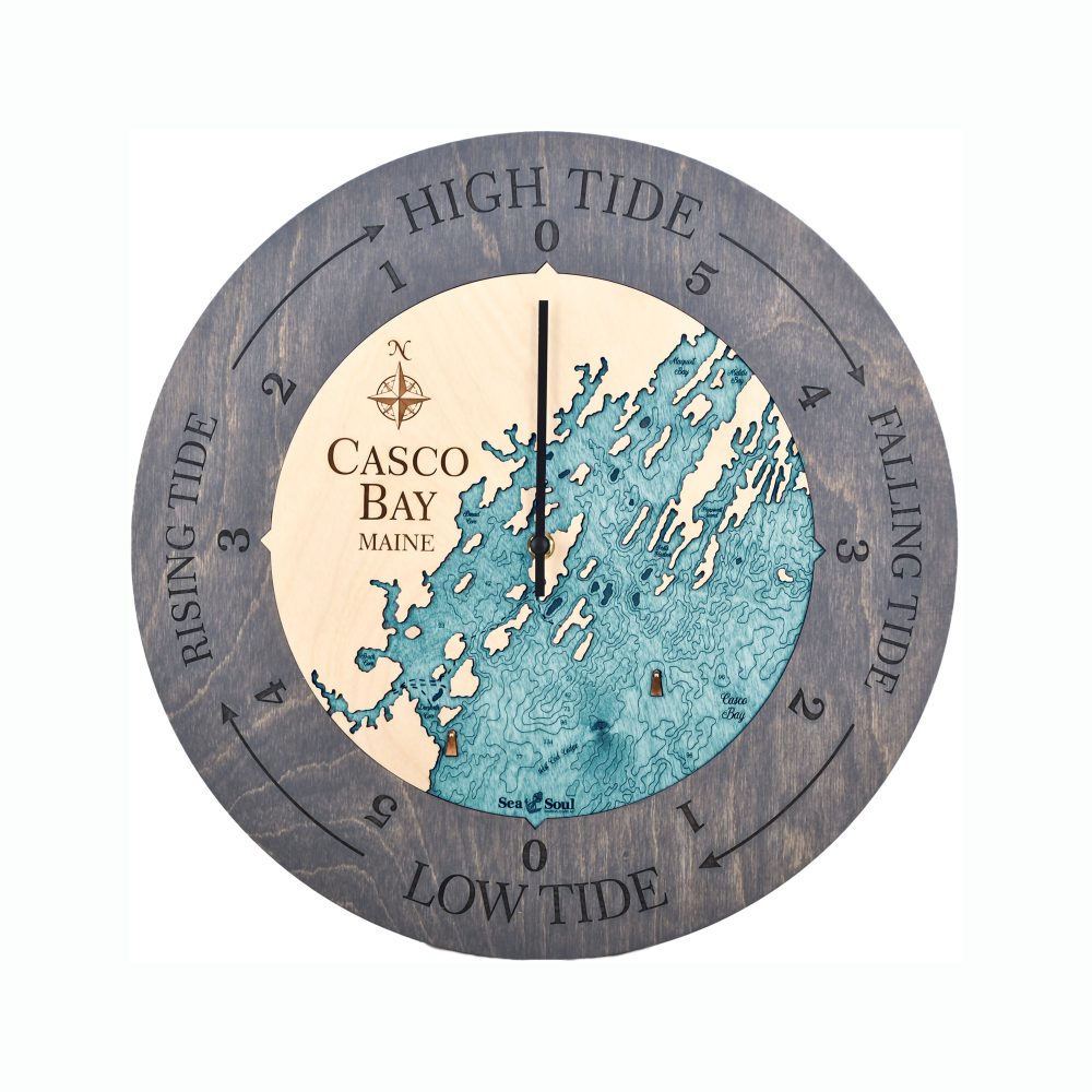Casco Bay Tide Clock Driftwood Accent with Blue Green Water