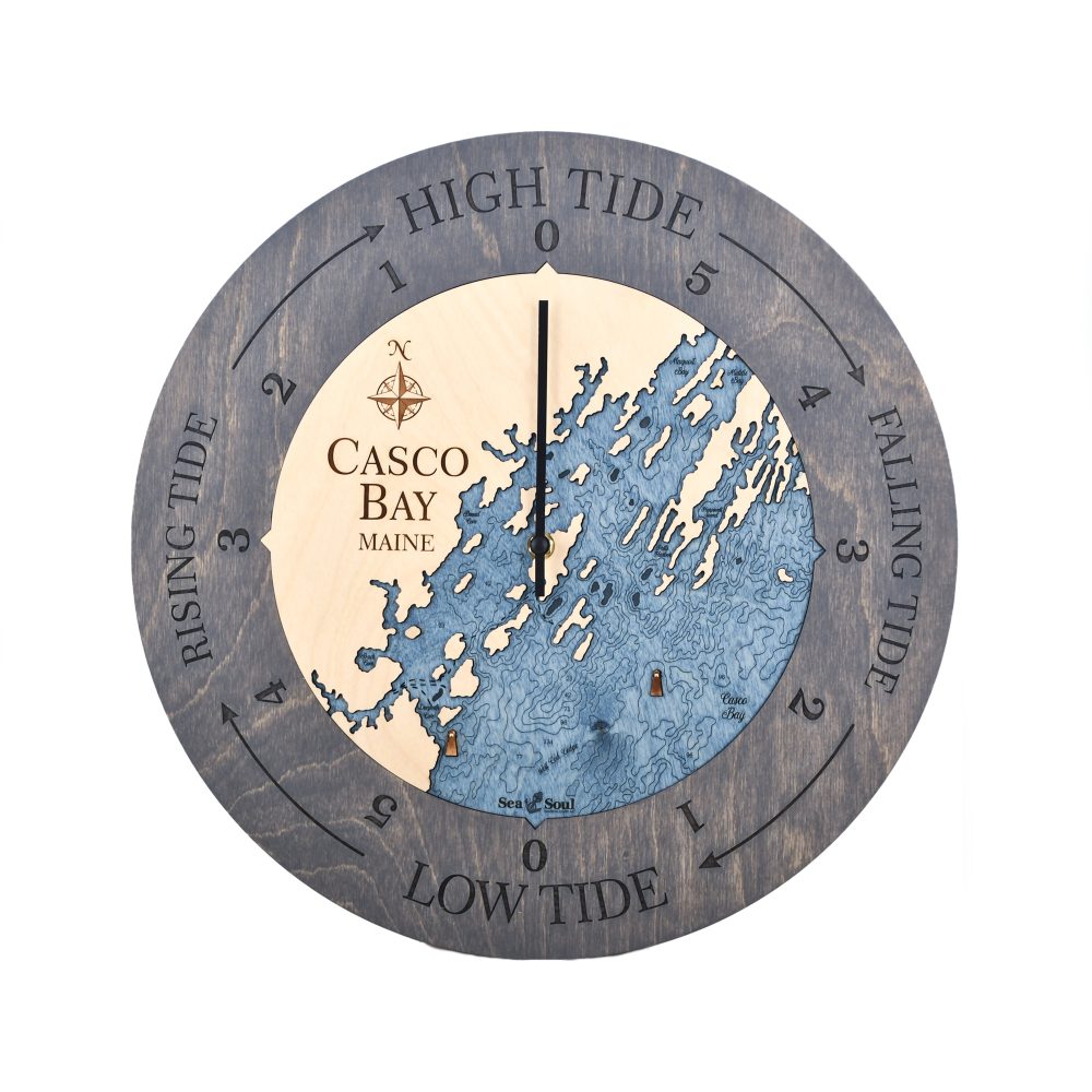 Casco Bay Tide Clock Driftwood with Deep Blue Water