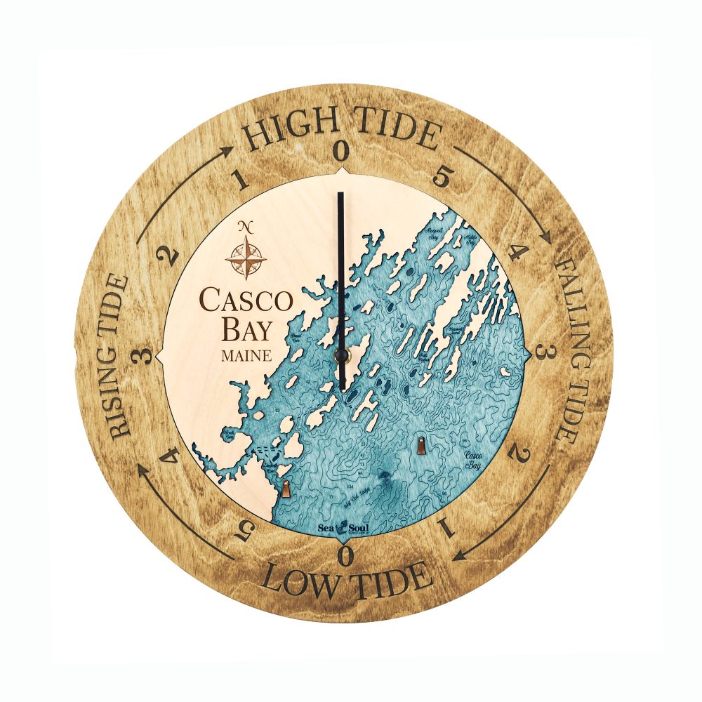 Casco Bay Tide Clock Honey Accent with Blue Green Water