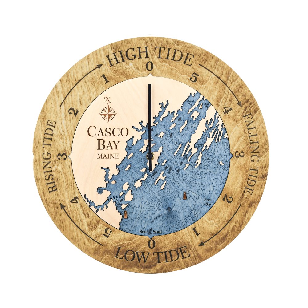 Casco Bay Tide Clock Honey Accent with Deep Blue Water