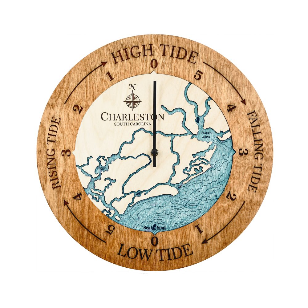 Charleston South Carolina Tide Clock Americana Accent with Blue Green Water