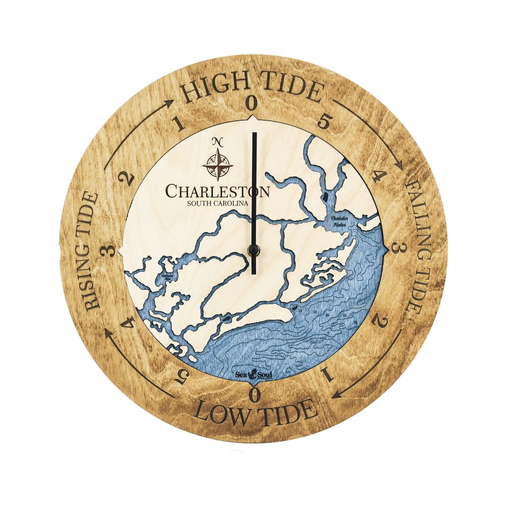 Charleston South Carolina Tide Clock Honey Accent with Deep Blue Water