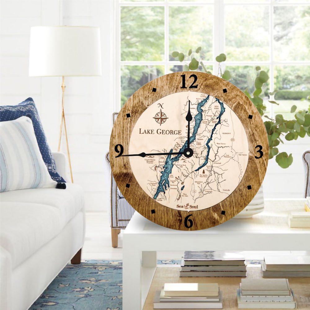 Lake George Nautical Clock Americana Accent with Blue Green Water in Use