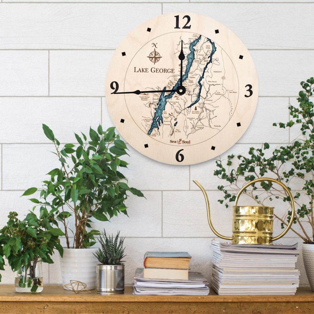 Lake George Nautical Clock Birch Accent with Blue Green Water in Use