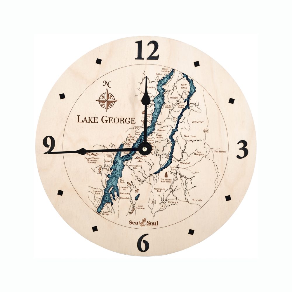 Lake George Nautical Clock Birch Accent with Blue Green Water