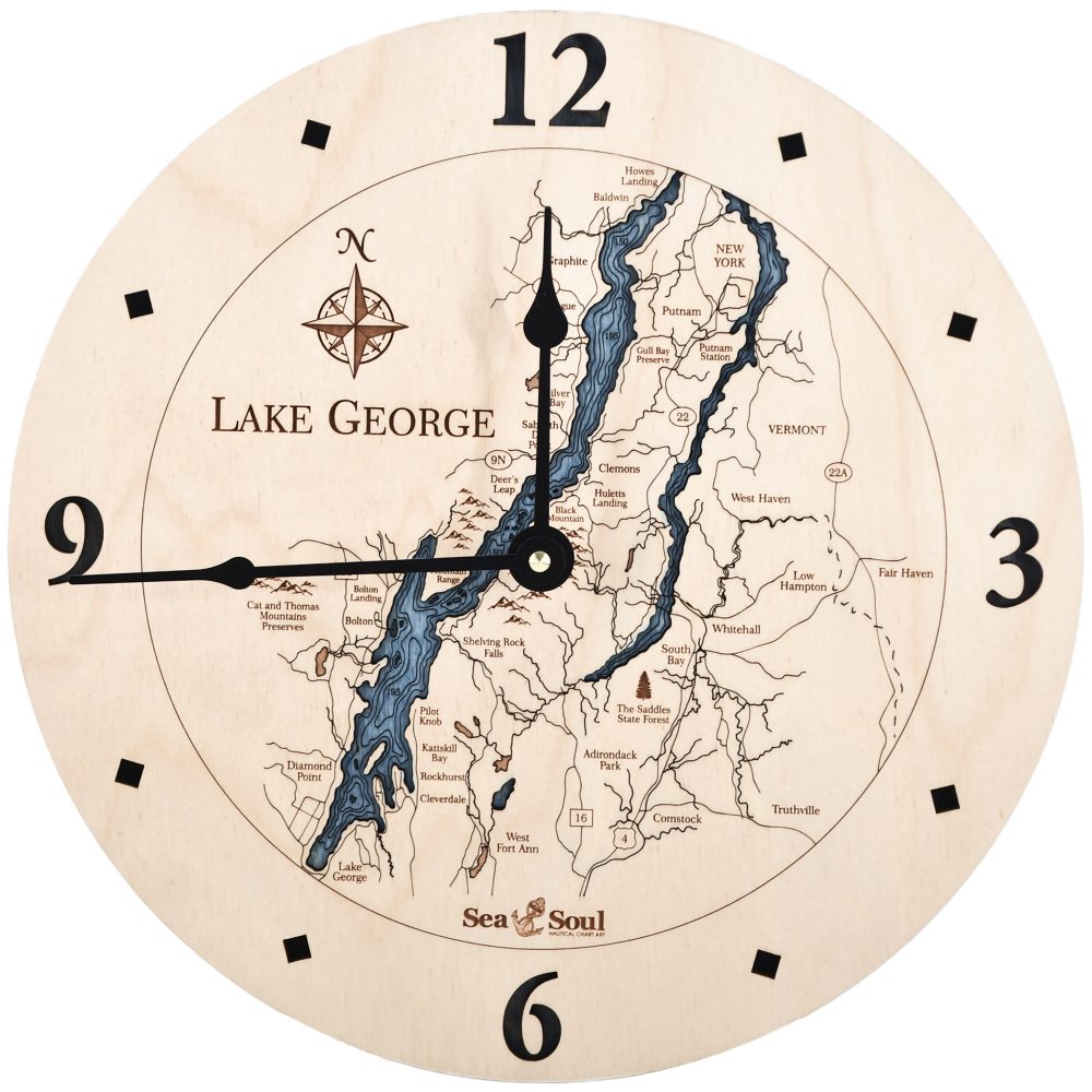 Lake George Nautical Clock Birch Accent with Deep Blue Water