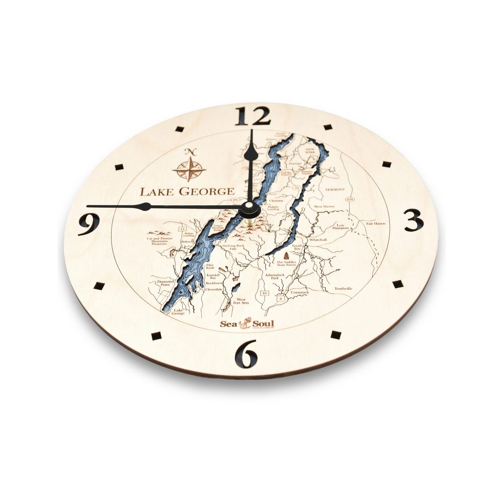 Lake George Nautical Clock Birch Accent with Deep Blue Water Angled Shot