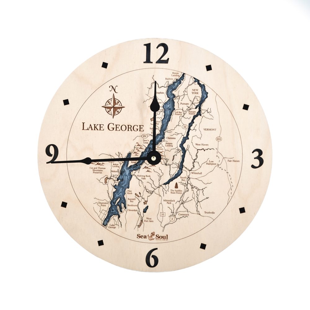 Lake George Nautical Clock Birch Accent with Deep Blue Water