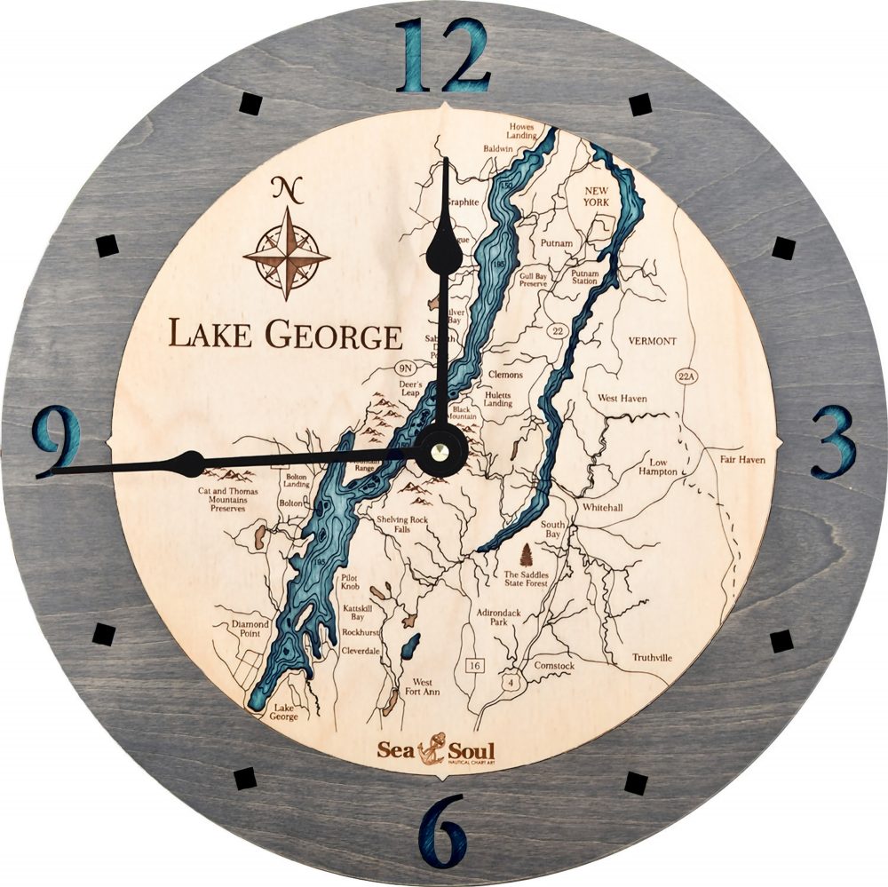 Lake George Nautical Clock Driftwood Accent with Blue Green Water Product Shot