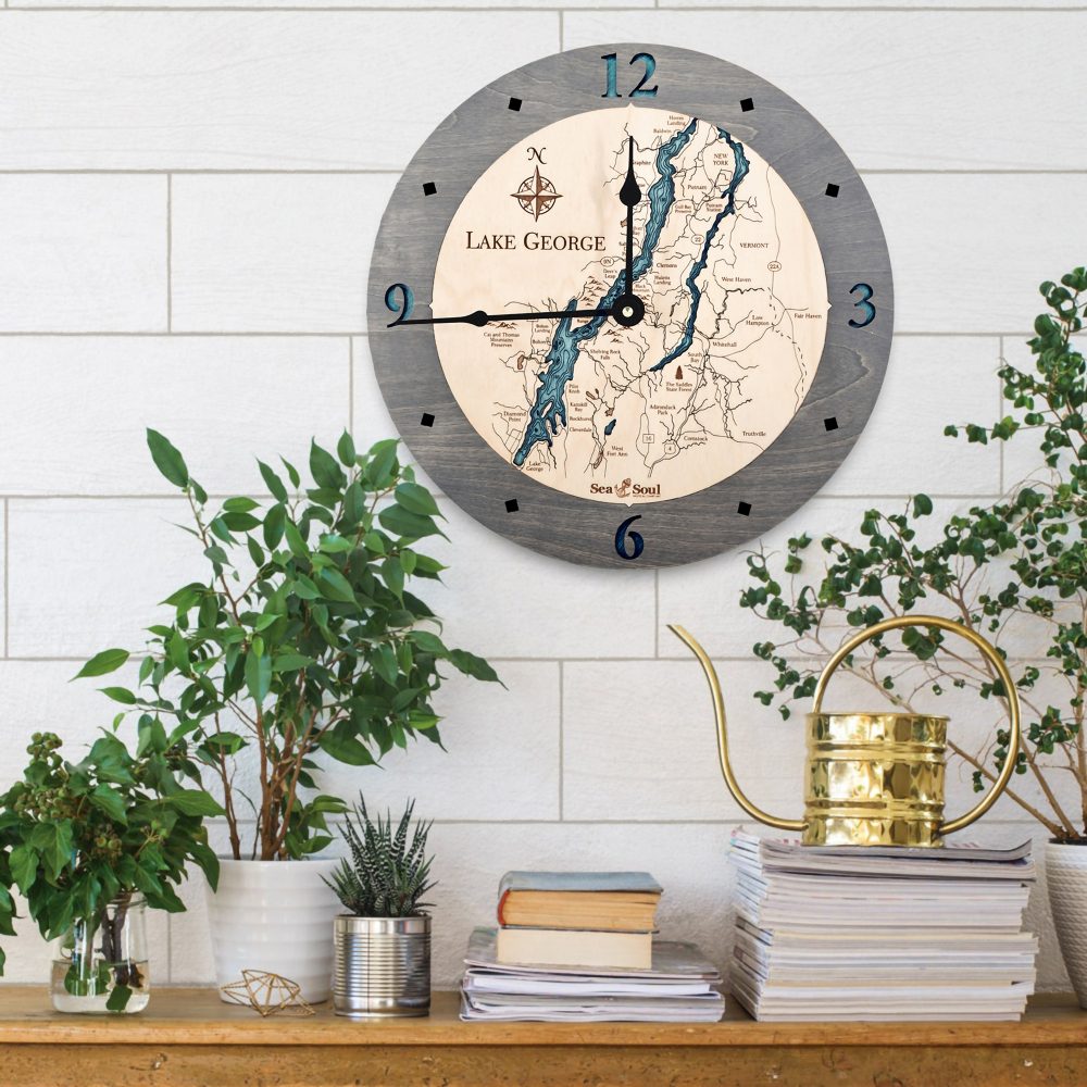 Lake George Nautical Clock Driftwood Accent with Blue Green Water in Use