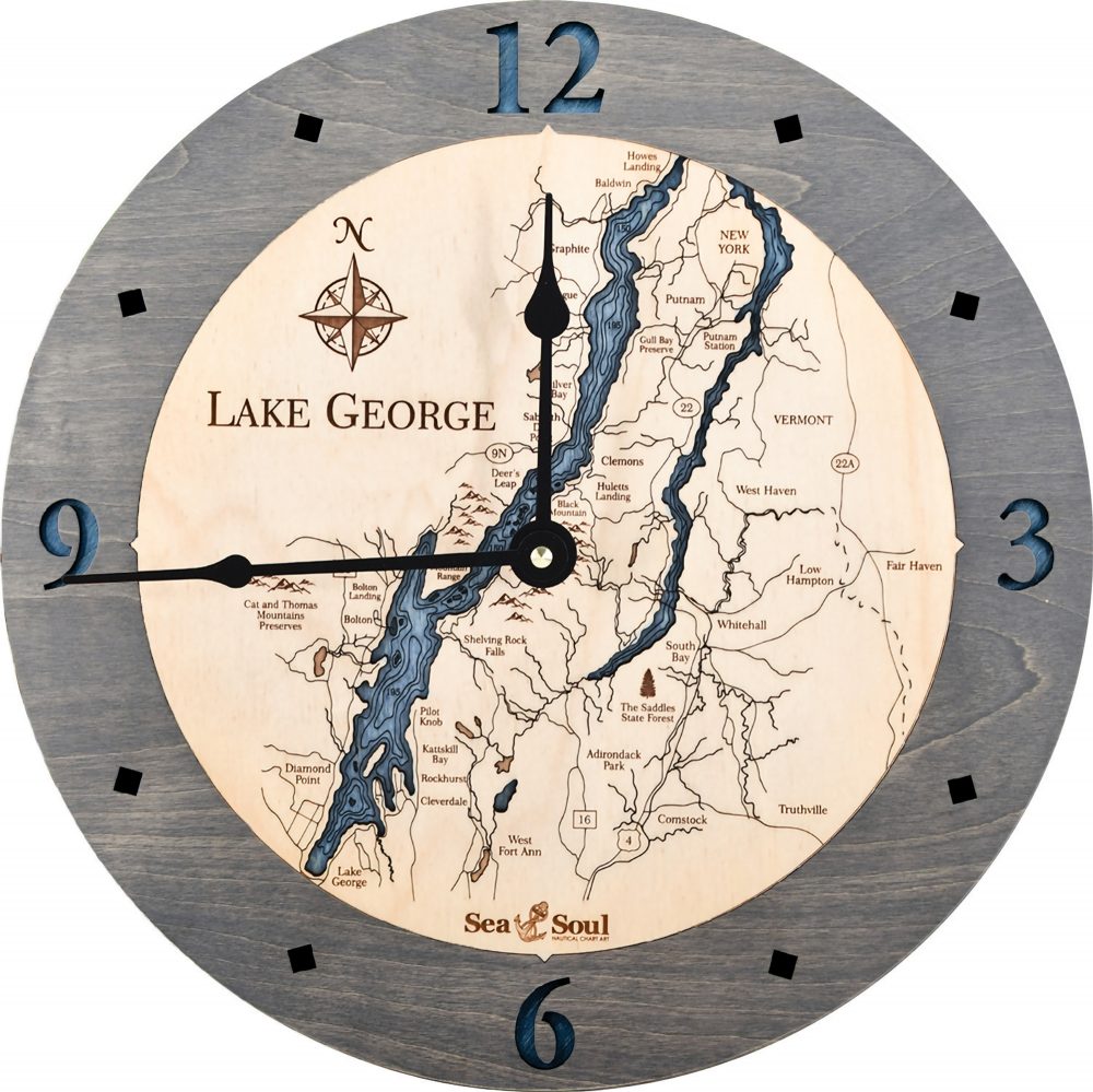 Lake George Nautical Clock Driftwood Accent with Deep Blue Water Product Shot