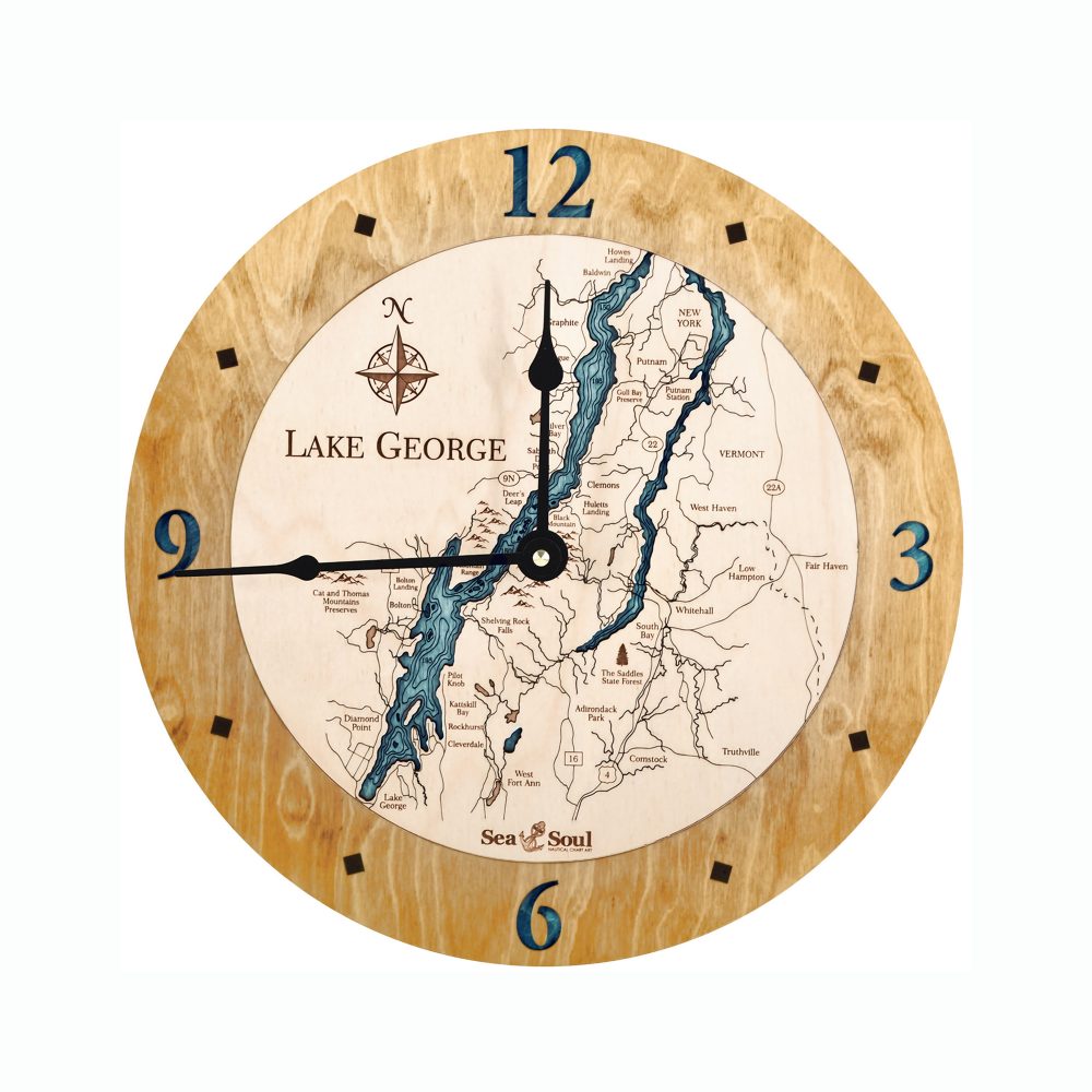 Lake George Nautical Clock Honey Accent with Blue Green Water