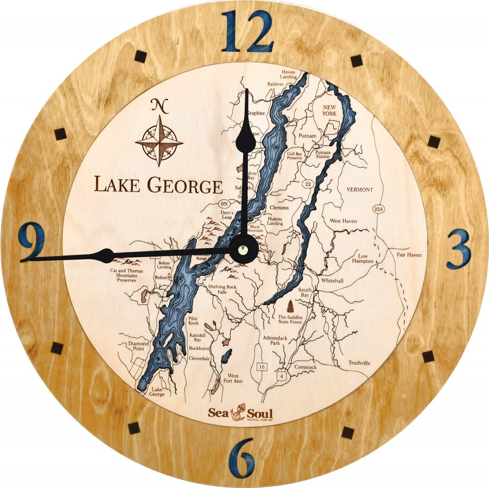 Lake George Nautical Clock Honey Accent with Deep Blue Water Product Shot