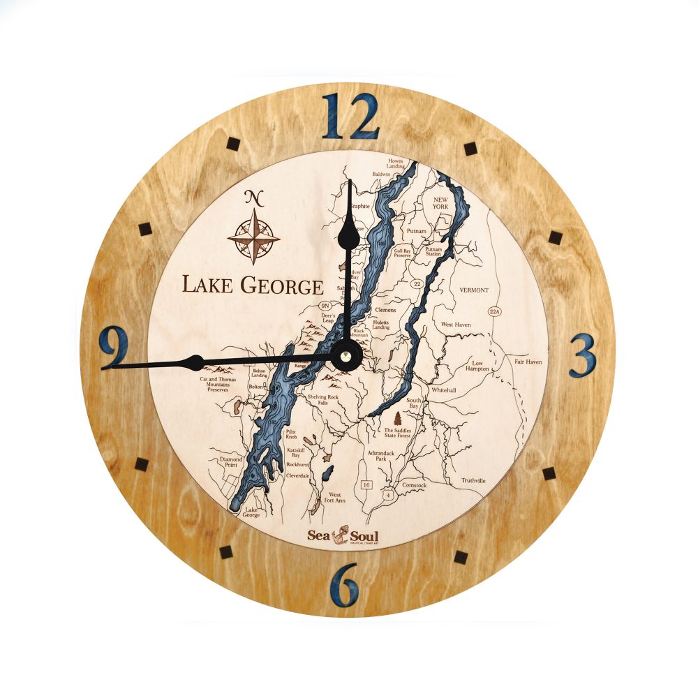 Lake George Nautical Clock Honey Accent with Deep Blue Water