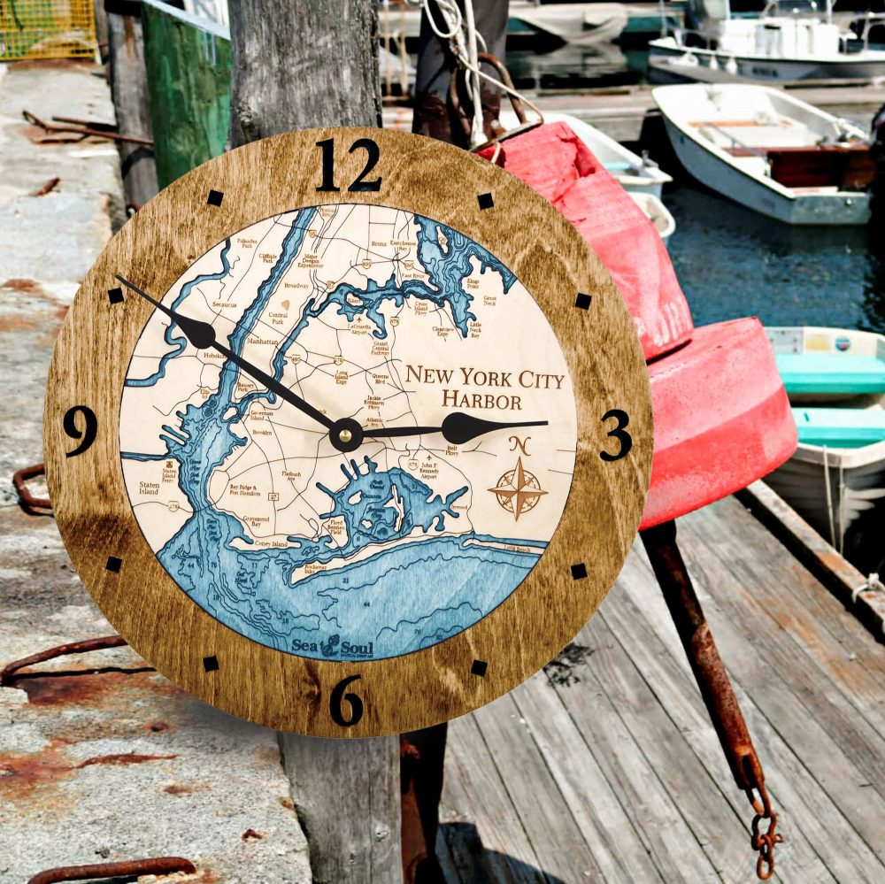 New York City Harbor Nautical Clock Americana Accent with Blue Green Water in Use