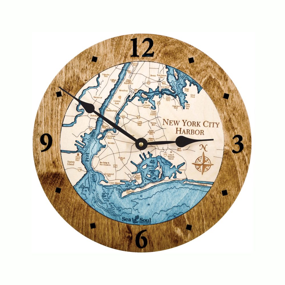 New York City Harbor Nautical Clock Americana Accent with Blue Green Water