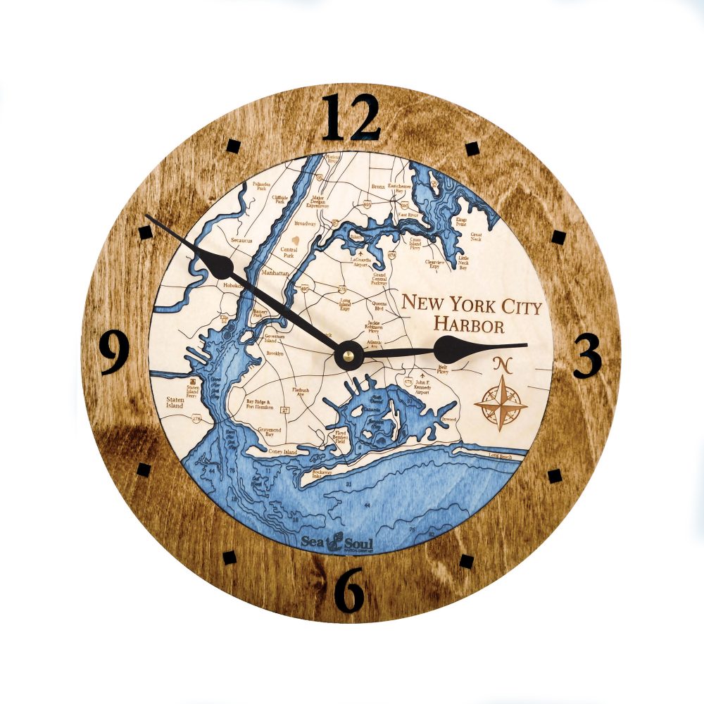 New York City Harbor Nautical Clock Americana Accent with Deep Blue Water