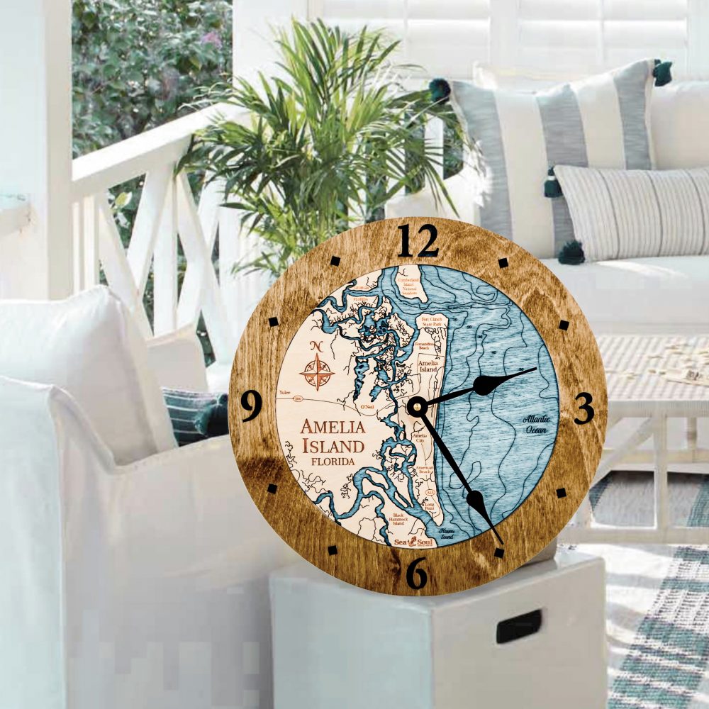 Amelia Island Nautical Clock Americana Accent with Blue Green Water on End Table