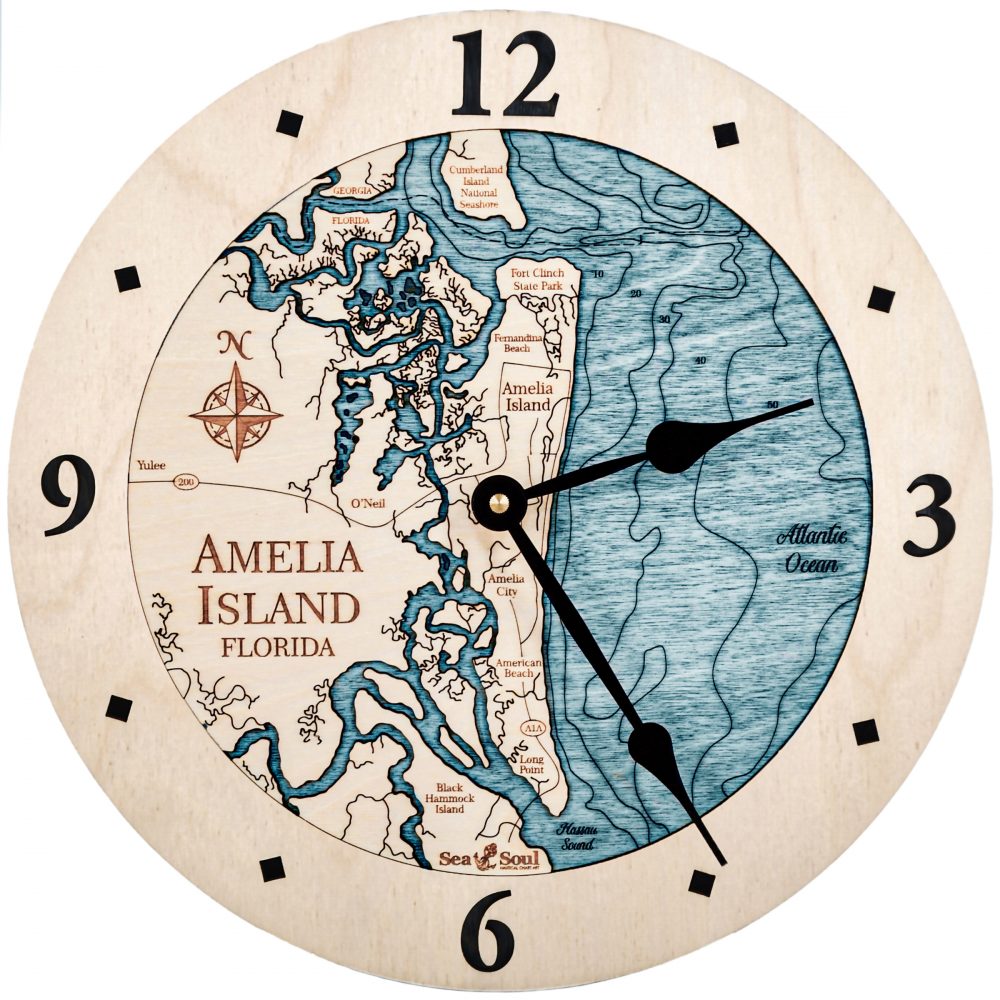 Amelia Island Nautical Clock Birch Accent with Blue Green Water Product Shot